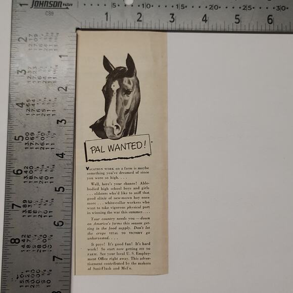 1943 Farm Work Print Ad Pal Wanted Wartime Victory Food Supply Ephemera - Picture 6 of 6